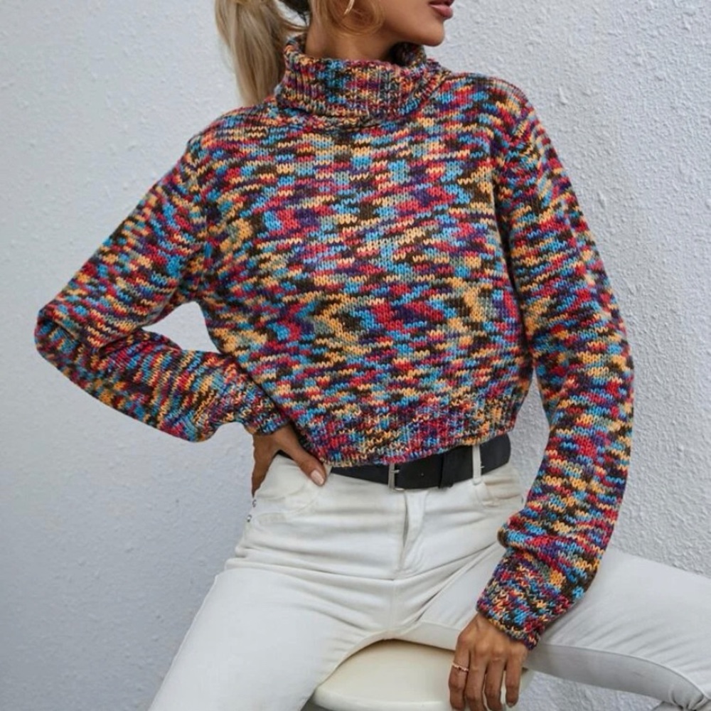Marbled Pattern Turtleneck Sweater - image 6
